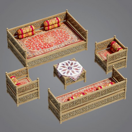 مدل سه بعدی تخت و مبلمان چوبی سنتی - 3